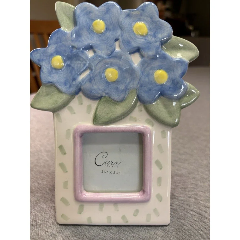 Burnes Boston Floral Ceramic Photo Frame Blue Flower Cottagecore Shabby Chic